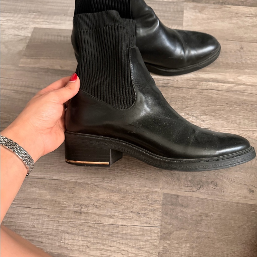 Zara Black Chelsea Block Heel Ankle Boots
